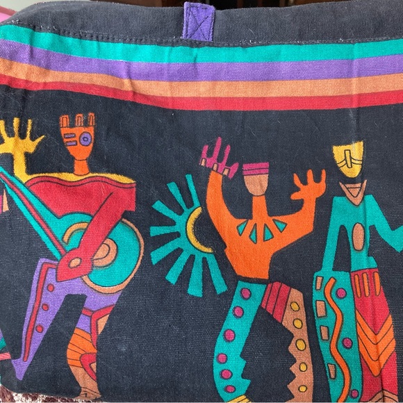 🧡💚💙💜bright cotton canvas duffel /w zip inner pocket Happy dancers/ musicians - Picture 3 of 16